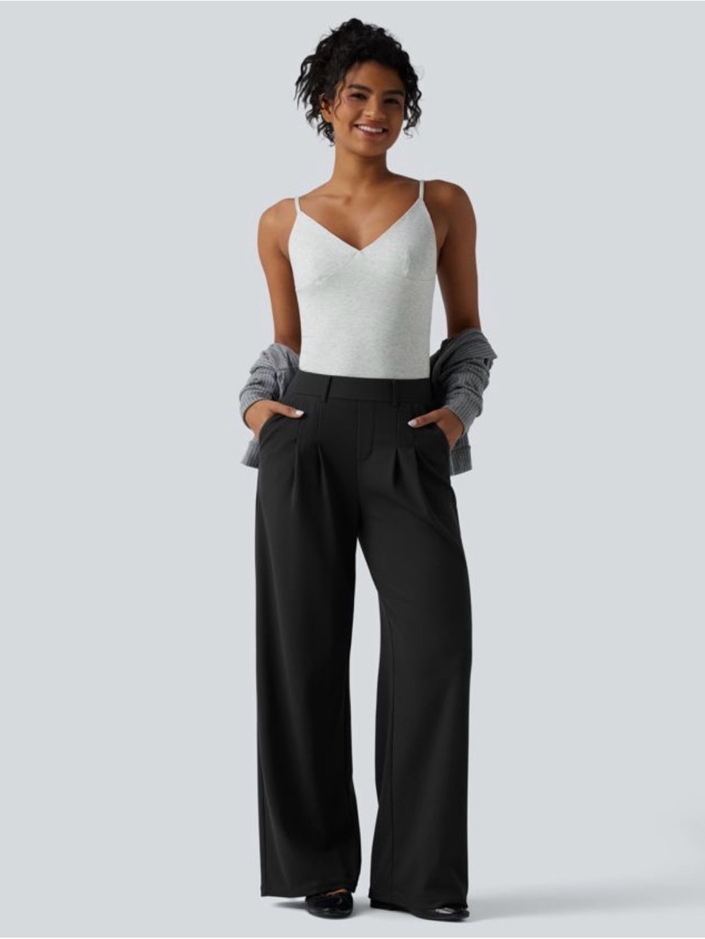 Halara Mid Rise Wide Leg Waffle Casual Pants with Pockets Women’s XL Black